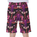 Purple Tropical Elephant Pattern Print Men's Beach Shorts