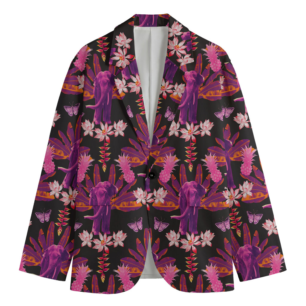 Purple Tropical Elephant Pattern Print Men's Blazer