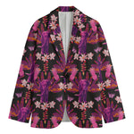 Purple Tropical Elephant Pattern Print Men's Blazer