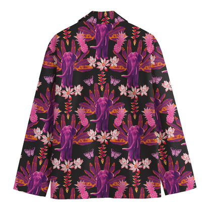 Purple Tropical Elephant Pattern Print Men's Blazer
