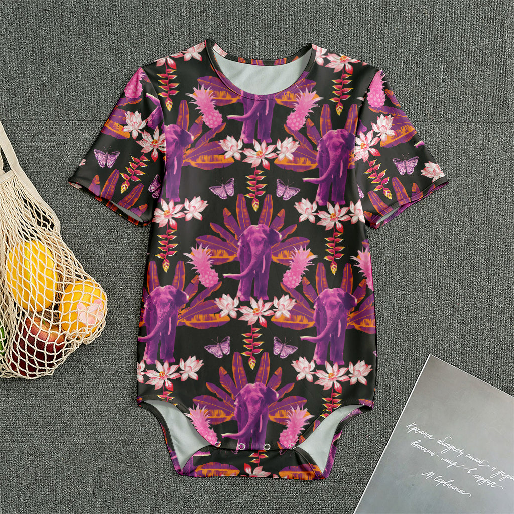 Purple Tropical Elephant Pattern Print Men's Bodysuit