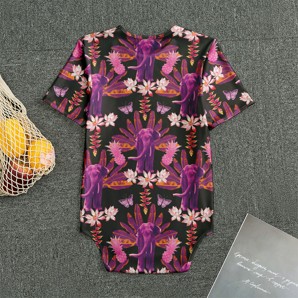Purple Tropical Elephant Pattern Print Men's Bodysuit