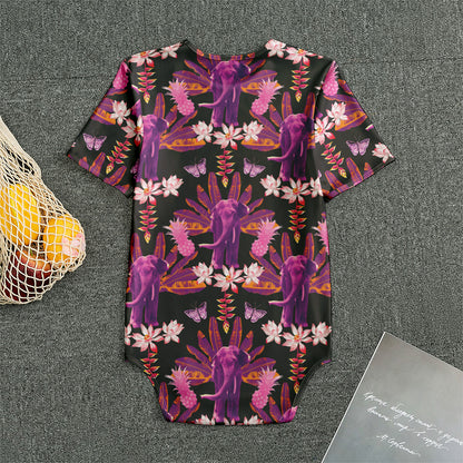 Purple Tropical Elephant Pattern Print Men's Bodysuit