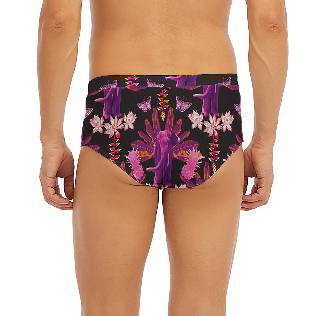 Purple Tropical Elephant Pattern Print Men's Briefs