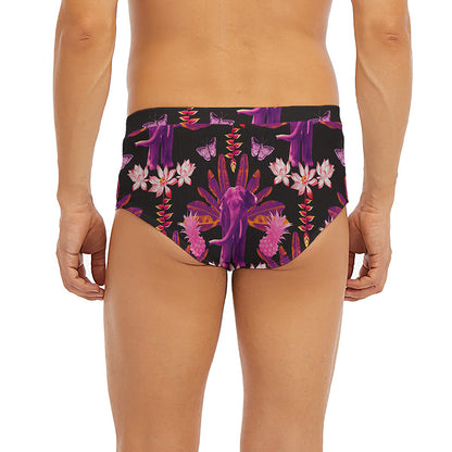 Purple Tropical Elephant Pattern Print Men's Briefs