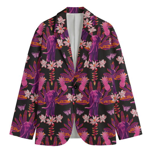 Purple Tropical Elephant Pattern Print Men's Cotton Blazer