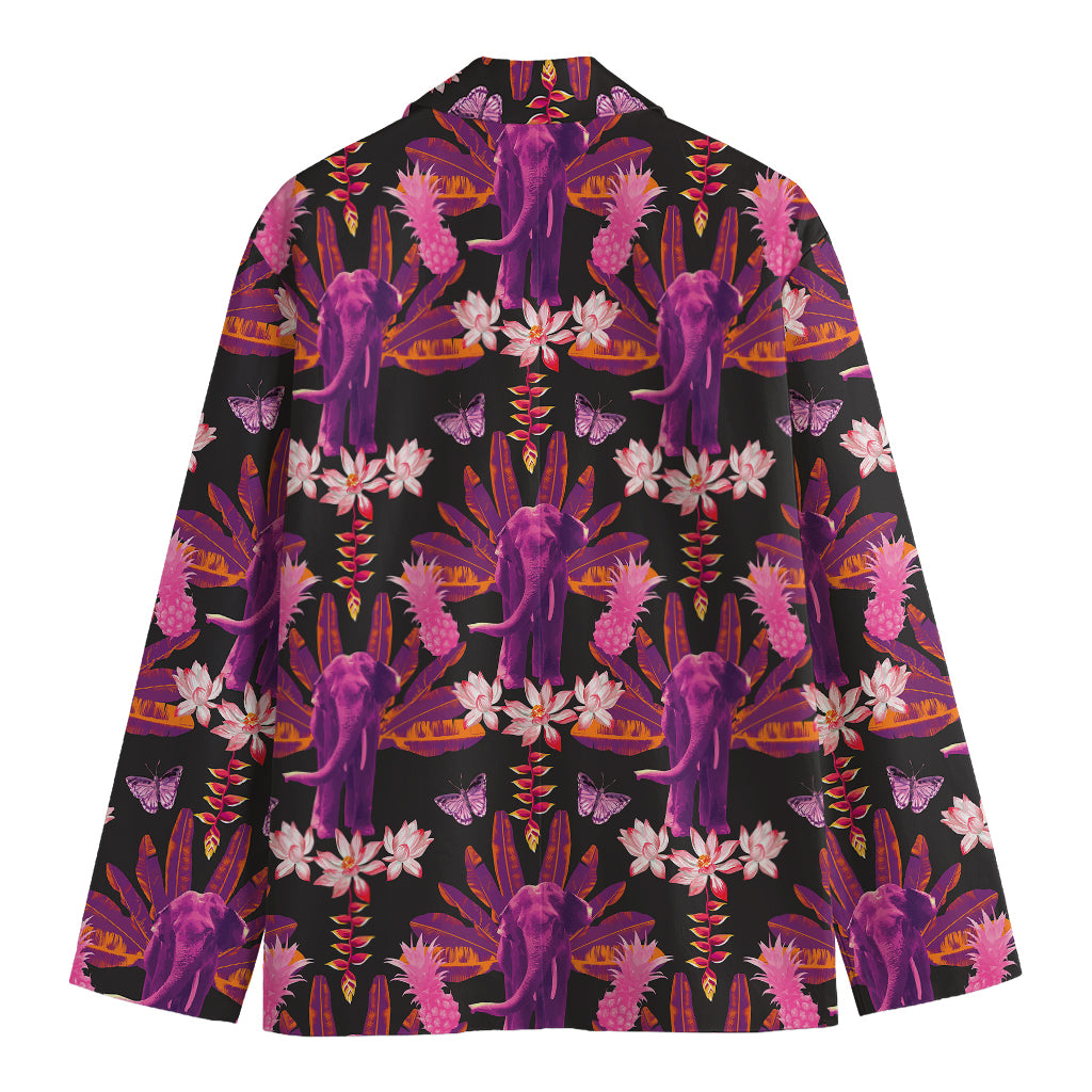 Purple Tropical Elephant Pattern Print Men's Cotton Blazer