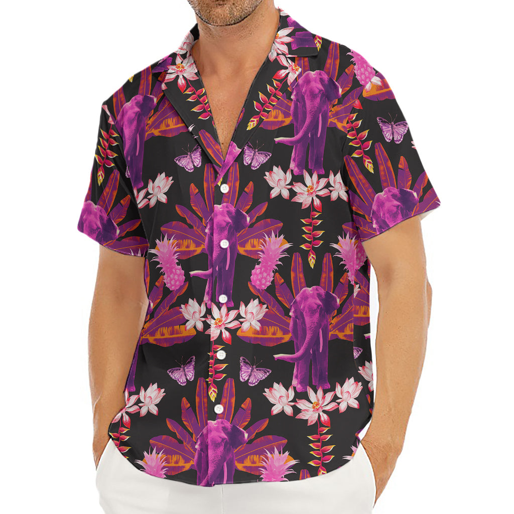 Purple Tropical Elephant Pattern Print Men's Deep V-Neck Shirt