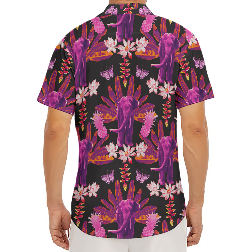 Purple Tropical Elephant Pattern Print Men's Deep V-Neck Shirt
