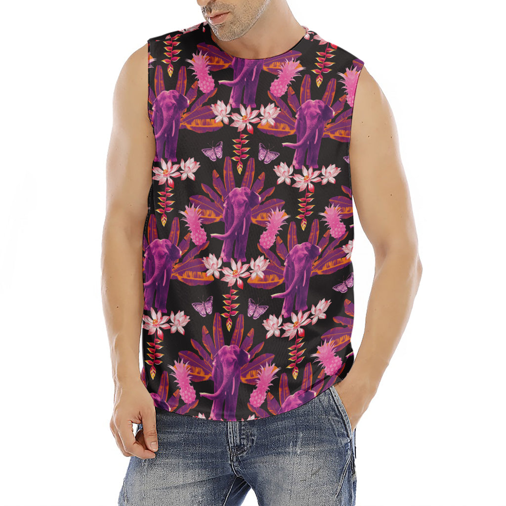 Purple Tropical Elephant Pattern Print Men's Fitness Tank Top