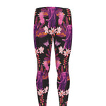 Purple Tropical Elephant Pattern Print Men's leggings