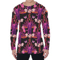 Purple Tropical Elephant Pattern Print Men's Long Sleeve T-Shirt