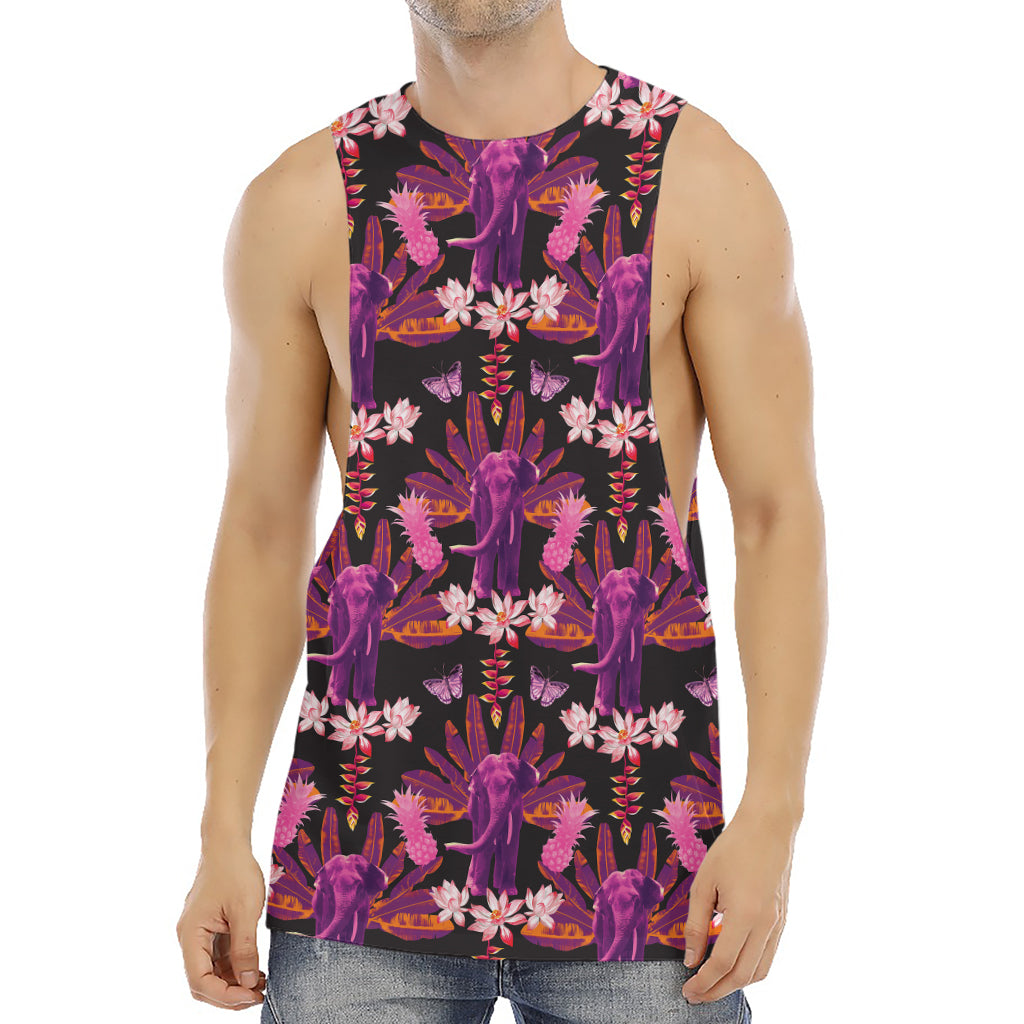Purple Tropical Elephant Pattern Print Men's Muscle Tank Top