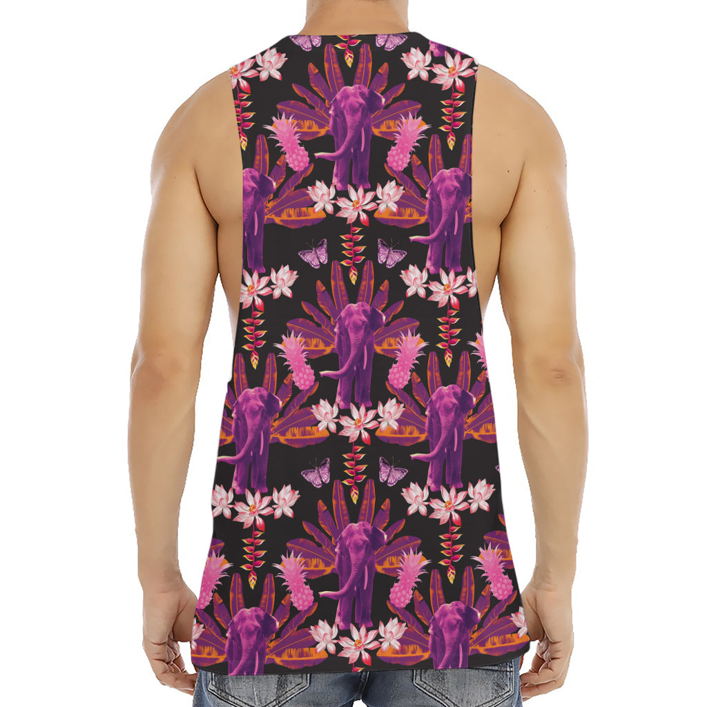 Purple Tropical Elephant Pattern Print Men's Muscle Tank Top