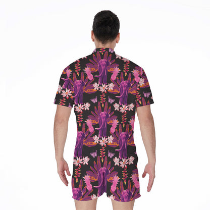 Purple Tropical Elephant Pattern Print Men's Rompers