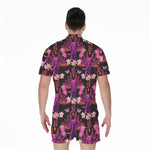 Purple Tropical Elephant Pattern Print Men's Rompers