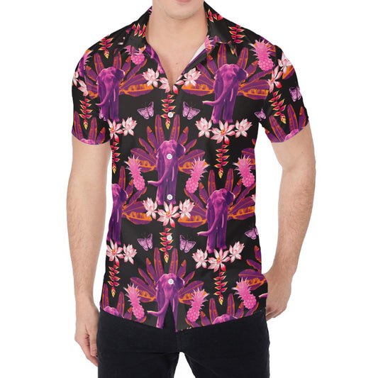 Purple Tropical Elephant Pattern Print Men's Shirt