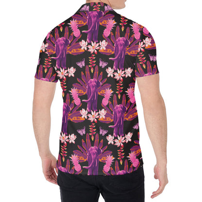 Purple Tropical Elephant Pattern Print Men's Shirt