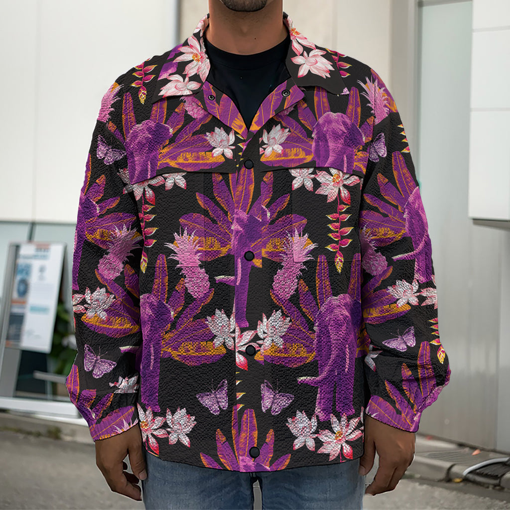 Purple Tropical Elephant Pattern Print Men's Shirt Jacket