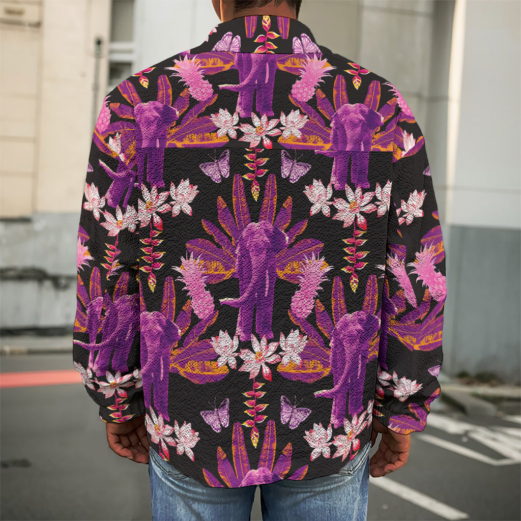 Purple Tropical Elephant Pattern Print Men's Shirt Jacket