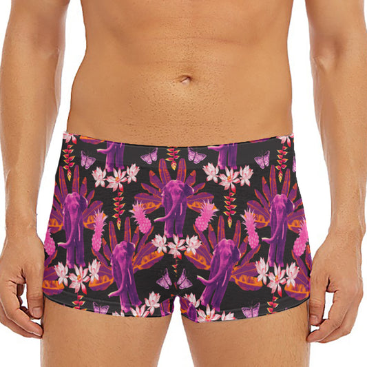 Purple Tropical Elephant Pattern Print Men's Short Boxer Briefs