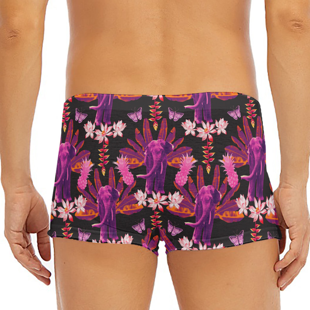 Purple Tropical Elephant Pattern Print Men's Short Boxer Briefs