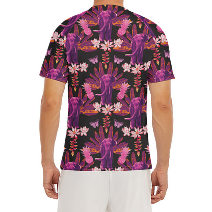 Purple Tropical Elephant Pattern Print Men's Short Sleeve Rash Guard