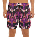 Purple Tropical Elephant Pattern Print Men's Split Running Shorts