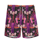 Purple Tropical Elephant Pattern Print Men's Sports Shorts