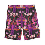 Purple Tropical Elephant Pattern Print Men's Sports Shorts