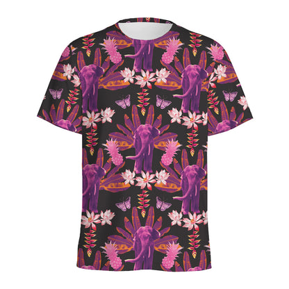 Purple Tropical Elephant Pattern Print Men's Sports T-Shirt