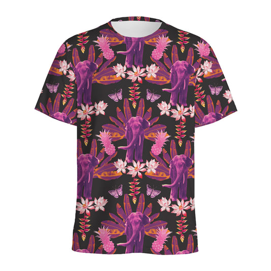 Purple Tropical Elephant Pattern Print Men's Sports T-Shirt