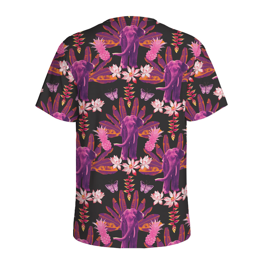 Purple Tropical Elephant Pattern Print Men's Sports T-Shirt