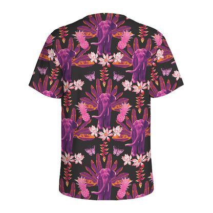 Purple Tropical Elephant Pattern Print Men's Sports T-Shirt