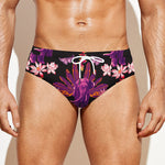 Purple Tropical Elephant Pattern Print Men's Swim Briefs