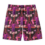 Purple Tropical Elephant Pattern Print Men's Swim Trunks