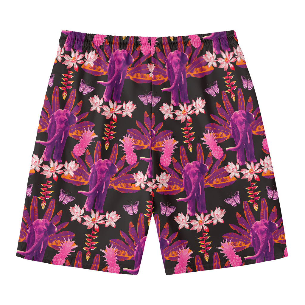 Purple Tropical Elephant Pattern Print Men's Swim Trunks