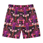 Purple Tropical Elephant Pattern Print Men's Swim Trunks