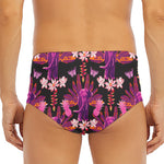 Purple Tropical Elephant Pattern Print Men's Triangle Swim Briefs