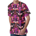Purple Tropical Elephant Pattern Print Men's Velvet T-Shirt