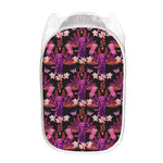 Purple Tropical Elephant Pattern Print Mesh Laundry Hamper