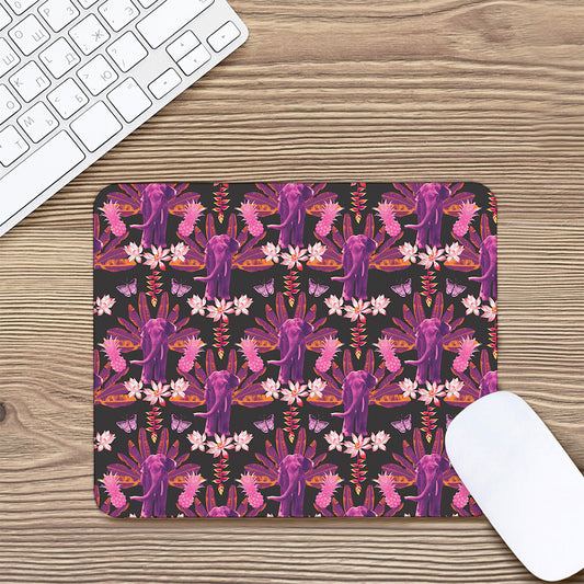 Purple Tropical Elephant Pattern Print Mouse Pad