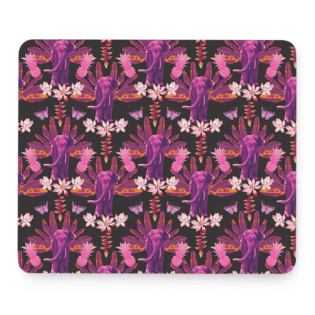 Purple Tropical Elephant Pattern Print Mouse Pad