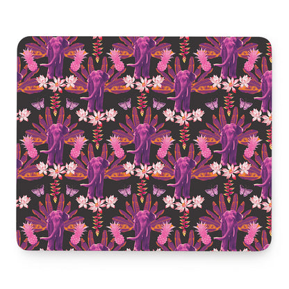 Purple Tropical Elephant Pattern Print Mouse Pad