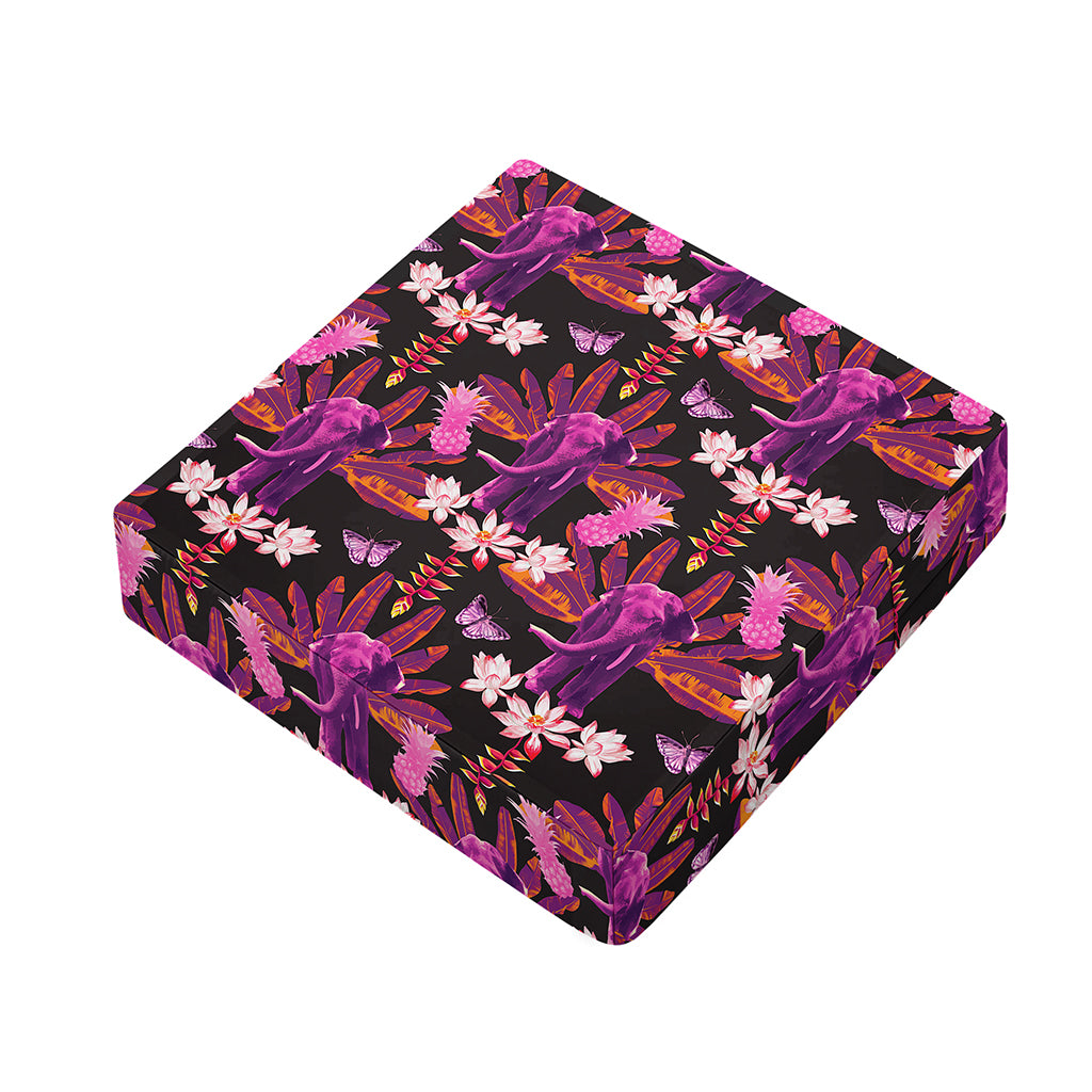 Purple Tropical Elephant Pattern Print Outdoor Seat Cushion Cover