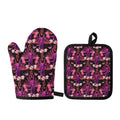 Purple Tropical Elephant Pattern Print Oven Mitt And Pot Holder Set