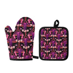Purple Tropical Elephant Pattern Print Oven Mitt And Pot Holder Set