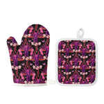 Purple Tropical Elephant Pattern Print Oven Mitt And Pot Holder Set
