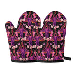 Purple Tropical Elephant Pattern Print Oven Mitts