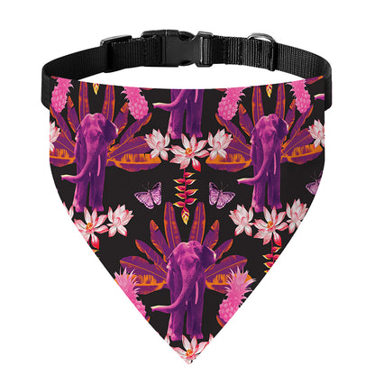 Purple Tropical Elephant Pattern Print Over The Collar Dog Bandana
